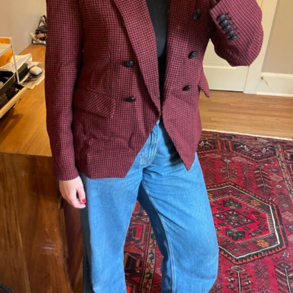 Veronica Beard Miller Dickey Wool Blend Red Houndstooth Blazer - Double-breasted - Picture 2 of 4